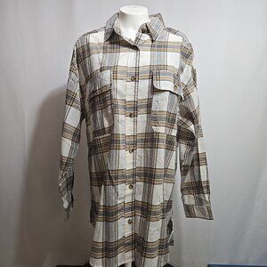 NWT Urban Outfitters BDG Oversize Plaid Button Shirt Womens Medium Earth Tones